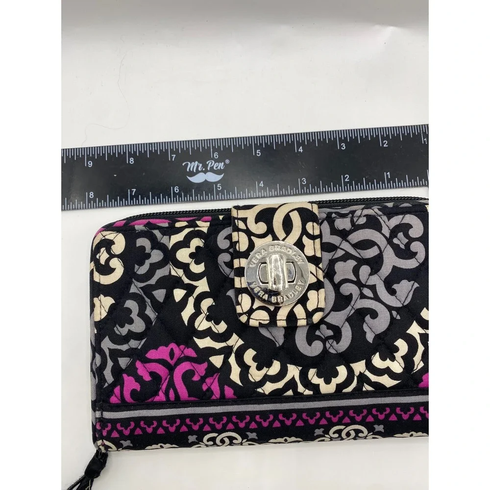 Vera Bradley Wallet Black Pink Grey Floral Zip Around Clutch‎ Purse - Picture 11 of 13